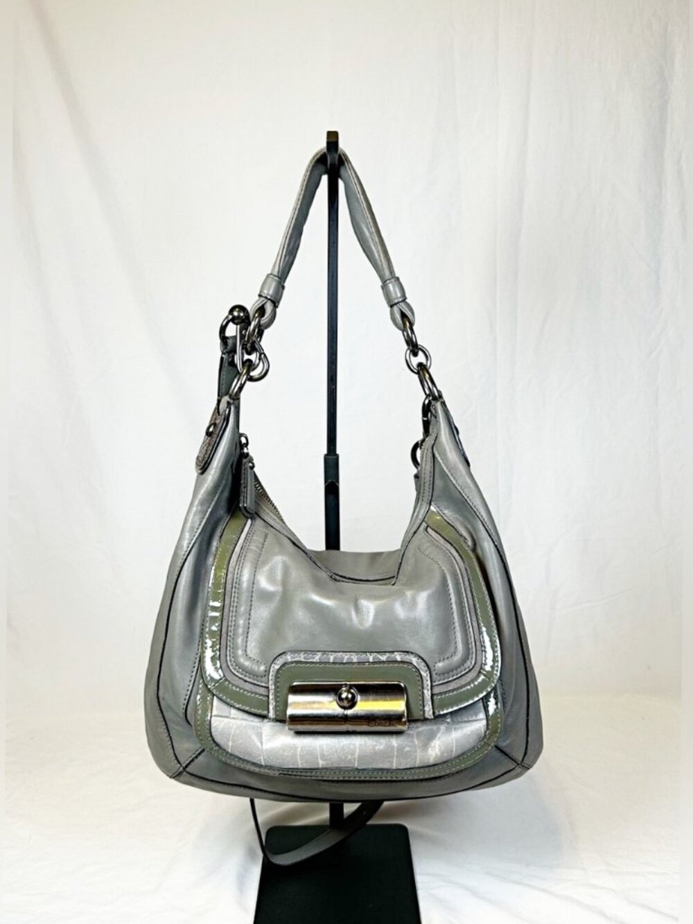 Coach Kristin Spectator Gray Leather Crossbody Hobo Bag
